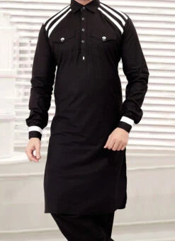 Black Cotton Pathani Set Festive Wear