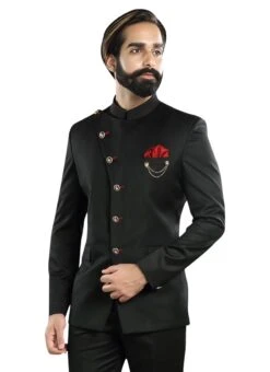 Black Cotton Rayon Bandhgala Suit -C Bazaar Shop black cotton rayon bandhgala suit sumdc3420 b