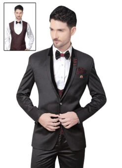 Black Cotton Rayon Lapel Suit -C Bazaar Shop black cotton rayon lapel suit sumdc3410 b