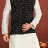 Black Cotton Silk Jacquard Nehru Jacket