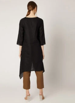 Black Cotton Slub Kurta Straight Pant Set Work Wear -C Bazaar Shop black cotton slub kurta straight pant set krsdvcsvts29 b