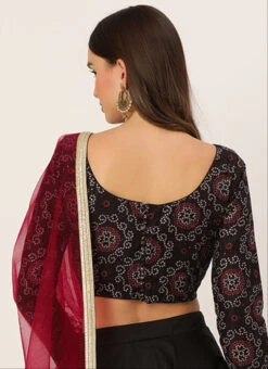 Black Digital Printed Blouse Festive Wear -C Bazaar Shop black digital printed blouse BLBS02305287 b