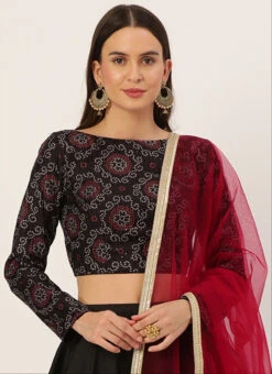 Black Digital Printed Blouse Festive Wear -C Bazaar Shop black digital printed blouse BLBS02305287 u