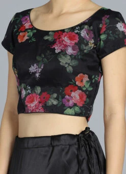 Black Digital Printed Organza Blouse Festive Wear