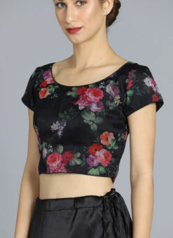 Black Digital Printed Organza Blouse Festive Wear -C Bazaar Shop black digital printed organza blouse BLBS02209590 u