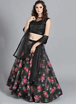 Black Digital Printed Organza Umbrella Skirt Party Wear -C Bazaar Shop black digital printed organza umbrella skirt WBBS02012597 b