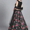 Black Digital Printed Organza Umbrella Skirt Party Wear