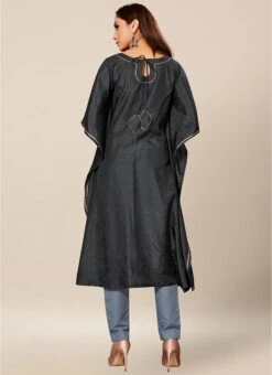 Grey Dola Silk Lace Work Kaftan Work Wear -C Bazaar Shop black dola silk lace work kaftan krsakf1096 b