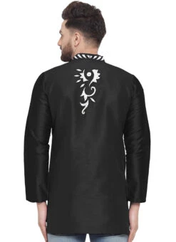Black Dupion Silk Kurta -C Bazaar Shop black dupion silk kurta kudmf723bk b