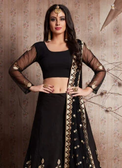 Black Embroidered A Line Lehenga Party Wear 7 Black Embroidered A Line Lehenga Party Wear -C Bazaar Shop black embroidered a line lehenga ghmknsbm534 b