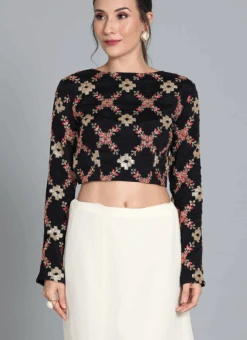Black Embroidered Belt Blouse Festive Wear -C Bazaar Shop black embroidered belt blouse BLBS02209609 u