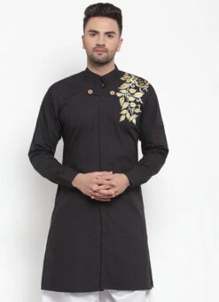 Black Embroidered Cotton Indowestern Kurta -C Bazaar Shop black embroidered cotton indowestern kurta kudmf7497eindoko b