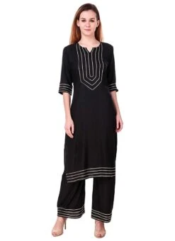 Black Kurta Palazzo Set After Six Wear -C Bazaar Shop black embroidered indo western suit iwsudmf178 u