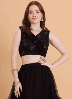 Black Embroidered Organza Blouse Festive Wear -C Bazaar Shop black embroidered organza blouse BLBS02309139 b