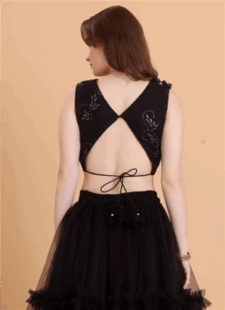 Black Embroidered Organza Blouse Festive Wear