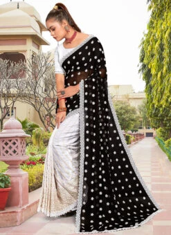 Black Faux Georgette Embroidered Half And Half Saree Party Wear -C Bazaar Shop black faux georgette embroidered half and half saree sasunk2091 u