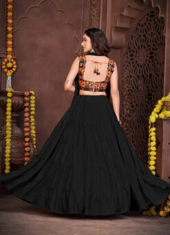 Black Faux Georgette Mirror Chaniya Choli Festive Wear -C Bazaar Shop black faux georgette mirror chaniya choli ghsacw7525 b