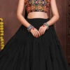 Black Faux Georgette Mirror Chaniya Choli Festive Wear