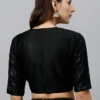 Black Foil Printed Jewel Neck Blouse Festive Wear