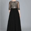 Black Full Flared Boat Neck Style Gown Party Wear