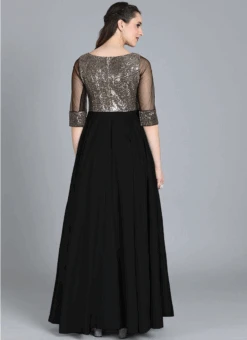 Black Full Flared Boat Neck Style Gown Party Wear