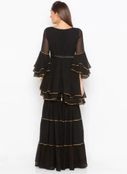 Black Georgette Embroidered Kurta Sharara Set After Six Wear 7 Black Georgette Embroidered Kurta Sharara Set After Six Wear -C Bazaar Shop black georgette embroidered kurta sharara set krsmnc1996ks b