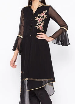 Black Georgette Embroidered Kurta Straight Pant Set After Six Wear