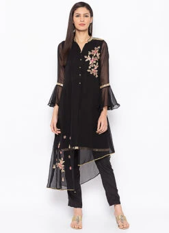 Black Georgette Embroidered Kurta Straight Pant Set After Six Wear -C Bazaar Shop black georgette embroidered kurta straight pant set krsmnc1988ks u