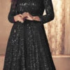 Black Georgette Sequins Embroidery Long Choli Umbrella Lehenga Party Wear