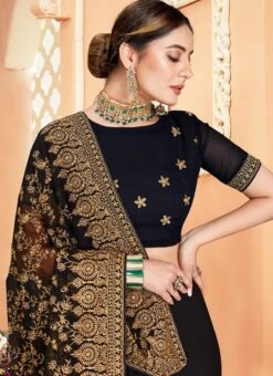 Black Georgette Zari Embroidery Work Saree Party Wear -C Bazaar Shop black georgette zari embroidery work saree sasunfl1511 b