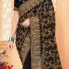 Black Georgette Zari Embroidery Work Saree Party Wear