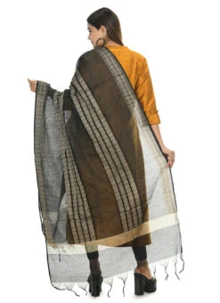 Black Handloom Cotton Weaving Work Dupatta Work Wear -C Bazaar Shop black handloom cotton weaving work dupatta dpdmimfd079 b