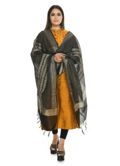 Black Handloom Cotton Weaving Work Dupatta Work Wear -C Bazaar Shop black handloom cotton weaving work dupatta dpdmimfd079 u