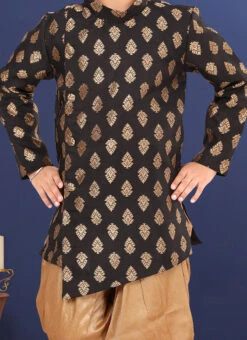Black Jacquard Silk Boys Indowestern Sherwani Party Wear