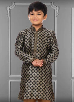 Black Jacquard Silk Boys Kurta Pyjama Party Wear 5 Black Jacquard Silk Boys Kurta Pyjama Party Wear -C Bazaar Shop black jacquard silk boys kurta pyjama kdbkvs689 b