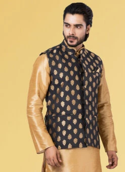 Black Jacquard Silk Nehru Jacket 5 Black Jacquard Silk Nehru Jacket -C Bazaar Shop black jacquard silk nehru jacket jmkkvs459 b