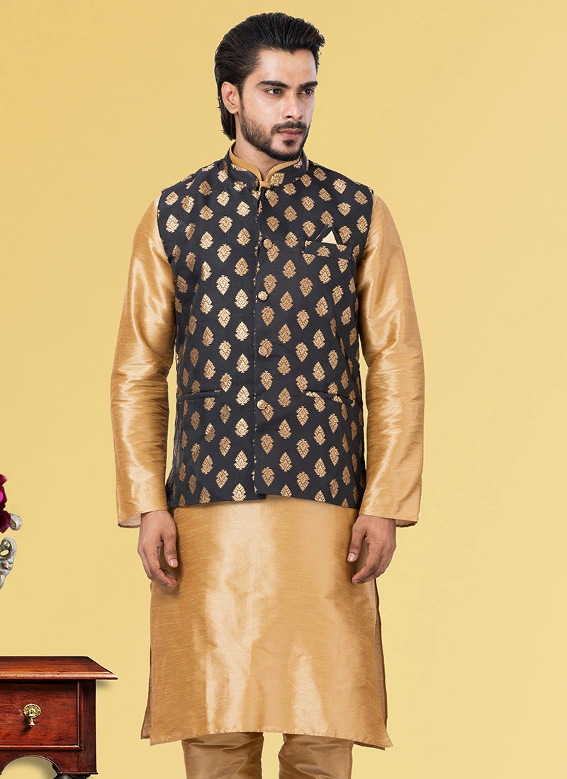 Black Jacquard Silk Nehru Jacket 2 Black Jacquard Silk Nehru Jacket - Image 2