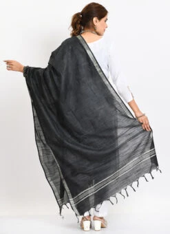 Black Linen Cotton Dupatta Work Wear -C Bazaar Shop black linen cotton dupatta dpdmimfd163 b