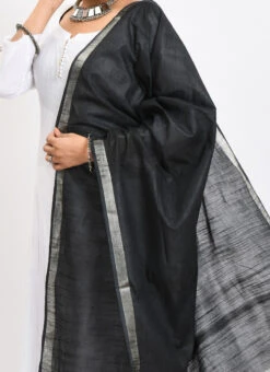 Black Linen Cotton Dupatta Work Wear