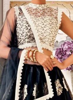 Black Mono Net Embroidery Umbrella Lehenga Party Wear