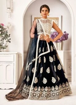 Black Mono Net Embroidery Umbrella Lehenga Party Wear -C Bazaar Shop black mono net embroidery umbrella lehenga ghskls5124b u