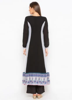 Black N Grey Georgette Embroidered Kurta Palazzo Set After Six Wear -C Bazaar Shop black n grey georgette embroidered kurta palazzo set krsmnc1942ks b