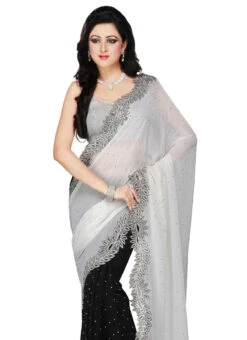 Black N Off White Half N Half Saree Party Wear -C Bazaar Shop black n off white half n half saree sadsfcns2082 b