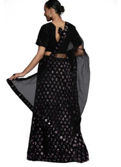 Black N Purple Velvet Sequins A Line Lehenga Festive Wear 7 Black N Purple Velvet Sequins A Line Lehenga Festive Wear -C Bazaar Shop black n purple velvet sequins a line lehenga ghsstsktmba7632 b