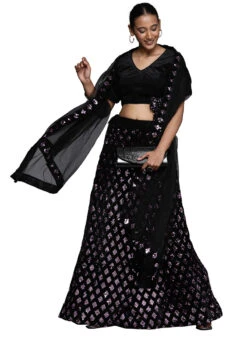 Black N Purple Velvet Sequins A Line Lehenga Festive Wear 6 Black N Purple Velvet Sequins A Line Lehenga Festive Wear -C Bazaar Shop black n purple velvet sequins a line lehenga ghsstsktmba7632 u