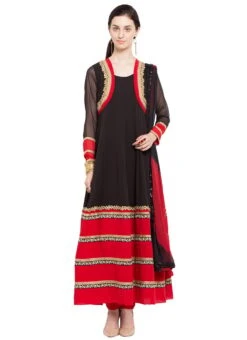 Black N Red Ankle Length Anarkali Suit After Six Wear -C Bazaar Shop black n red ankle length anarkali suit slmnc1680 u