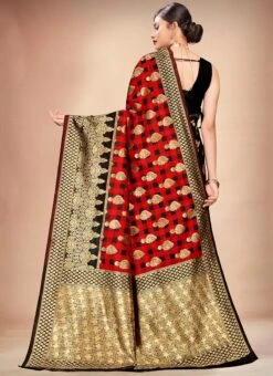 Black N Red Art Silk Half N Half Saree Festive Wear -C Bazaar Shop black n red art silk half n half saree sasli11786002 b