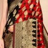 Black N Red Art Silk Half N Half Saree Festive Wear