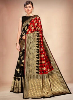 Black N Red Art Silk Half N Half Saree Festive Wear -C Bazaar Shop black n red art silk half n half saree sasli11786002 u