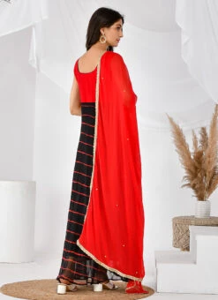 Black N Red Chiffon Leheriya Anarkali Top With Dupatta After Six Wear -C Bazaar Shop black n red chiffon leheriya anarkali top with dupatta sljrfrp4014 b